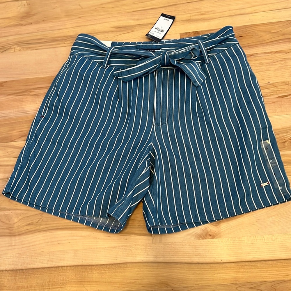 Tommy Hilfiger Blue & White Striped Paper Bag Tie Shorts -NWT